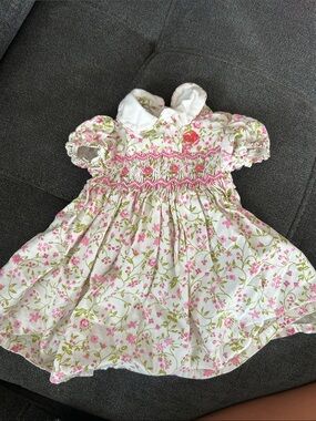 Girls Floral Smocked Dress - Pink & Green